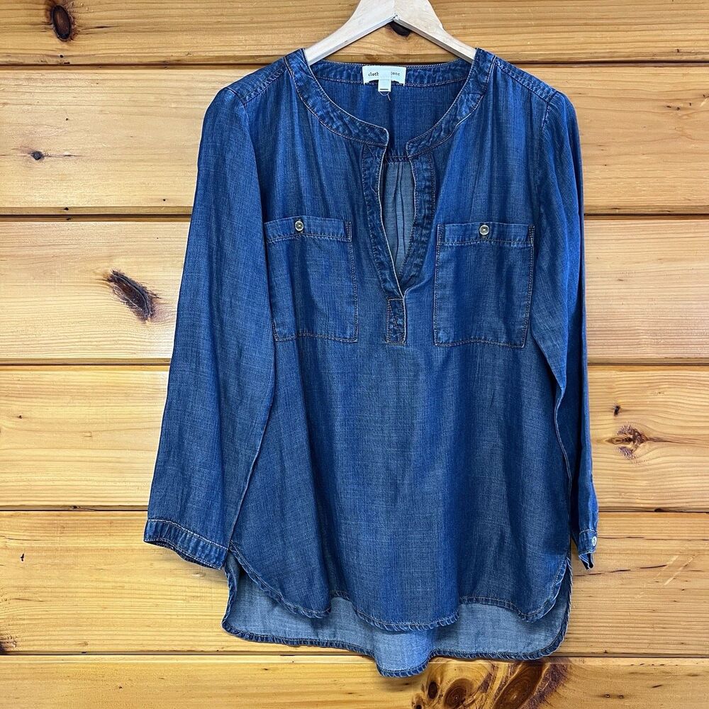 Anthropology Cloth & Stone Women's Long Sleeve Chambray Popover Button Shirt M